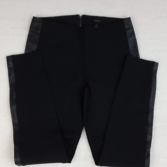 J. Crew Ponte Knit Skinny Pants Size 4 in Black w/ Leather Trim